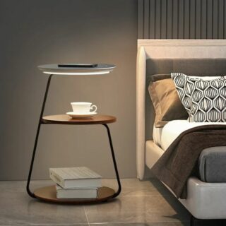 lampe table chevet inovante posé à coté d'un lit
